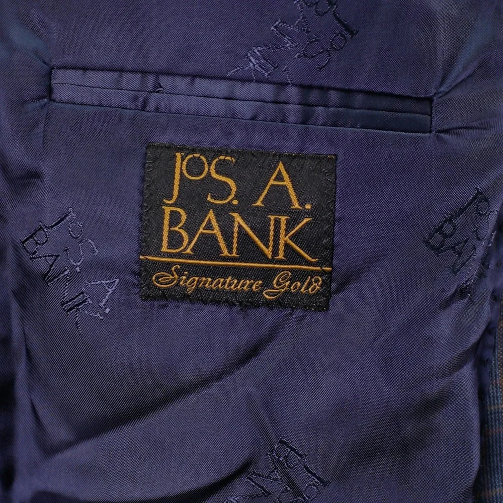 Jos A Bank Signature Gold Gray Plaid W/ Yellow Orange Windowpane 46L Suit Jacket